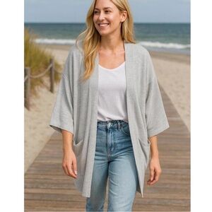 DONNI. heather grey open front oversized cardigan w/ front pockets